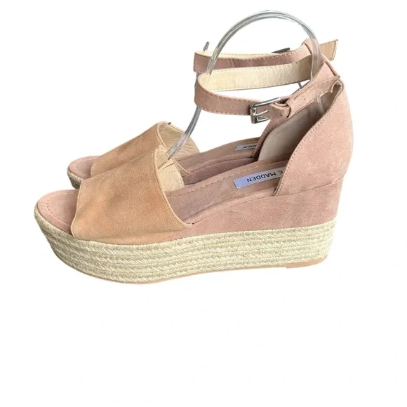 Steve Madden Apolo Espadrille Platform Wedges Sandals Size 10 Tan Suede Like New - Picture 5 of 8